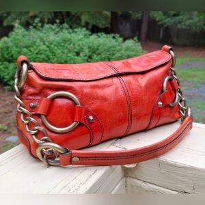 Adrienne Vittadini Orange Distressed Leather Hobo